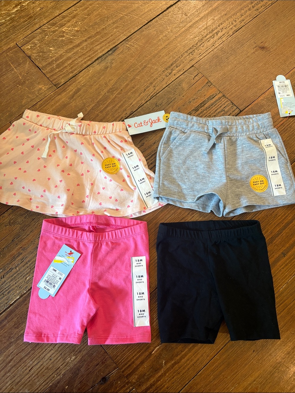 Cat & Jack Girls' Shorts Bundle - Pink Heart, Gray, Hot Pink & Black